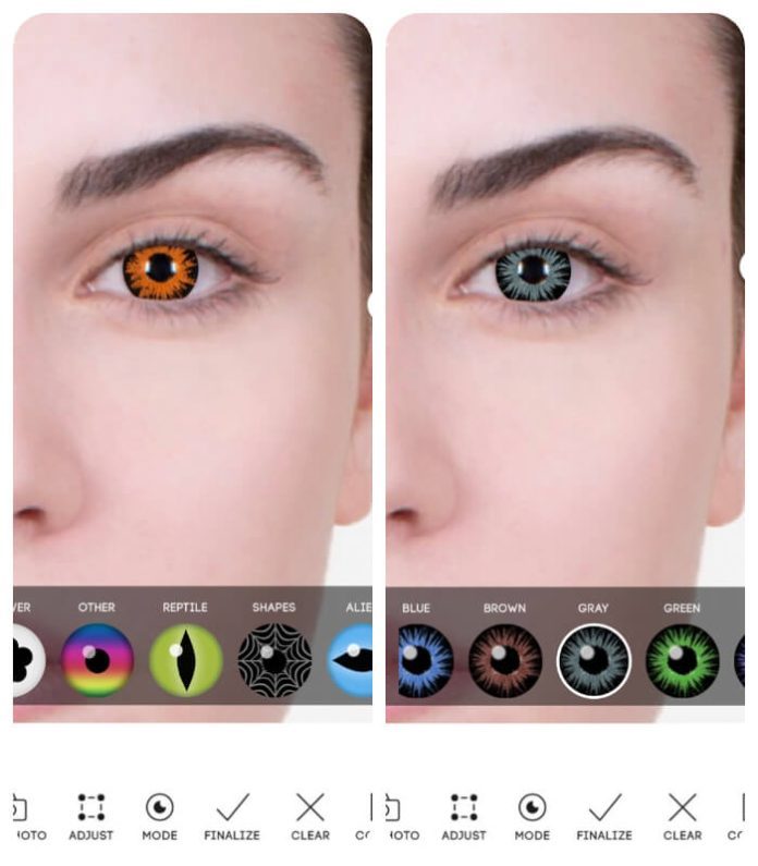 Application qui change la couleur des yeux